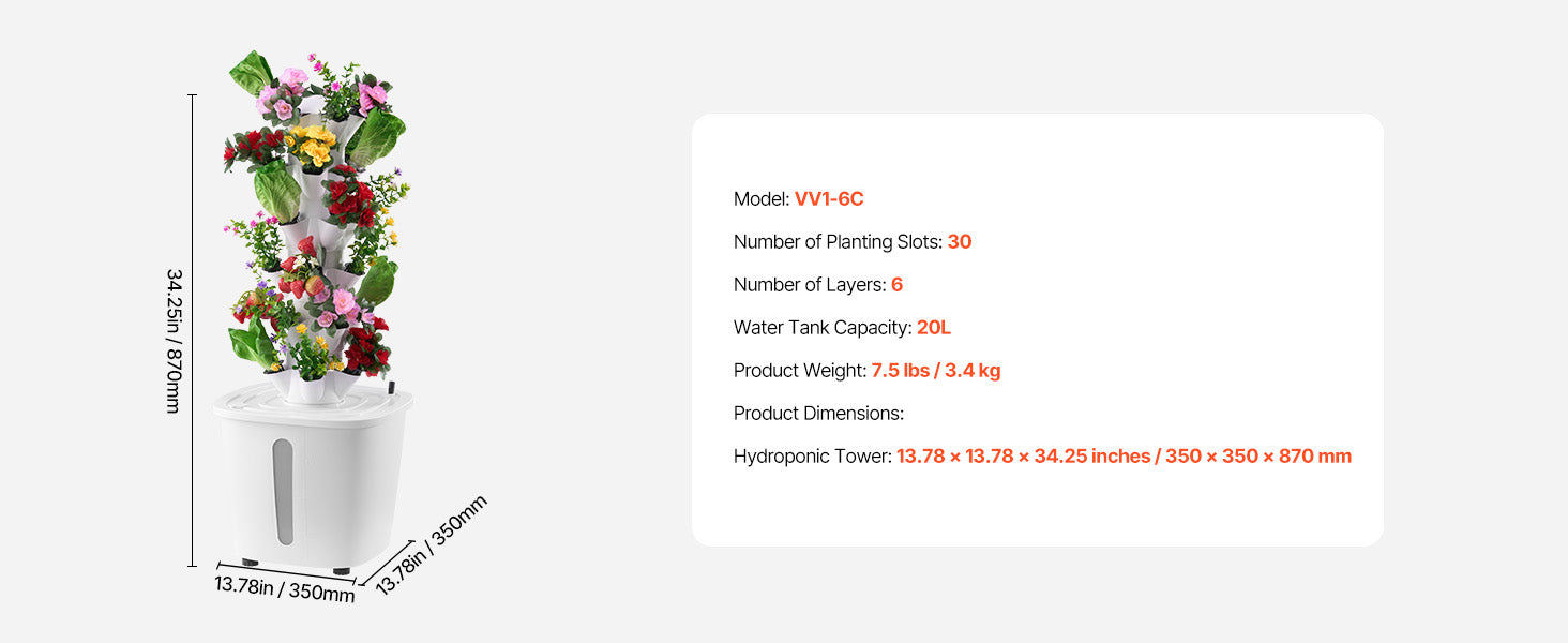 SucceBuy hydroponiskt odlingssystem 30 pods vertikal 6 våningar hydroponic-torn hydronisk trädgård med vattenpump för frukt och grönsaker