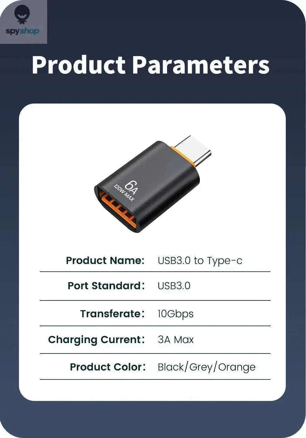HyperLink 10A OTG USB-C Adapter for Fast Charging and USB 3.0-BlackA