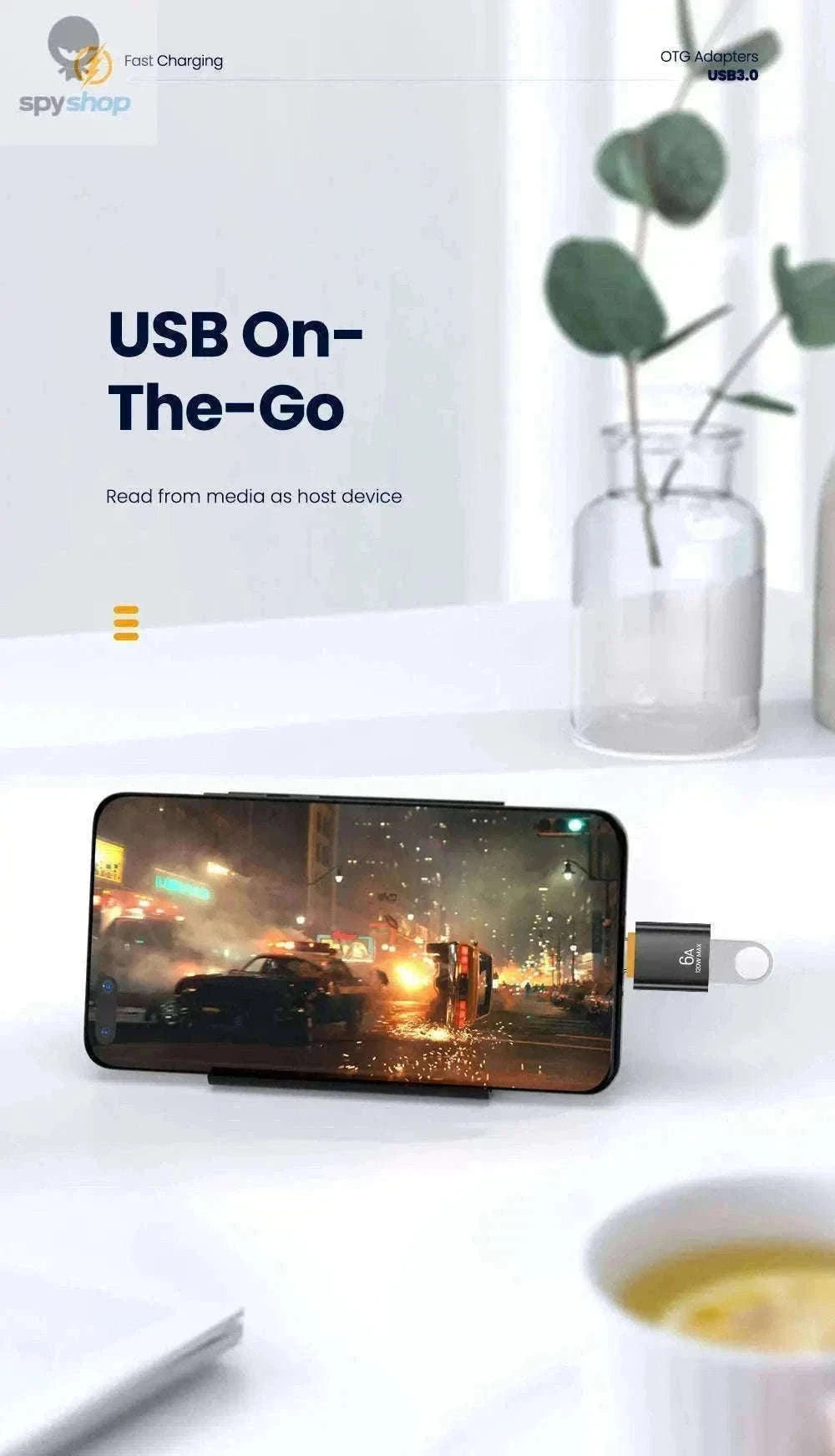 HyperLink 10A OTG USB-C Adapter for Fast Charging and USB 3.0-BlackA