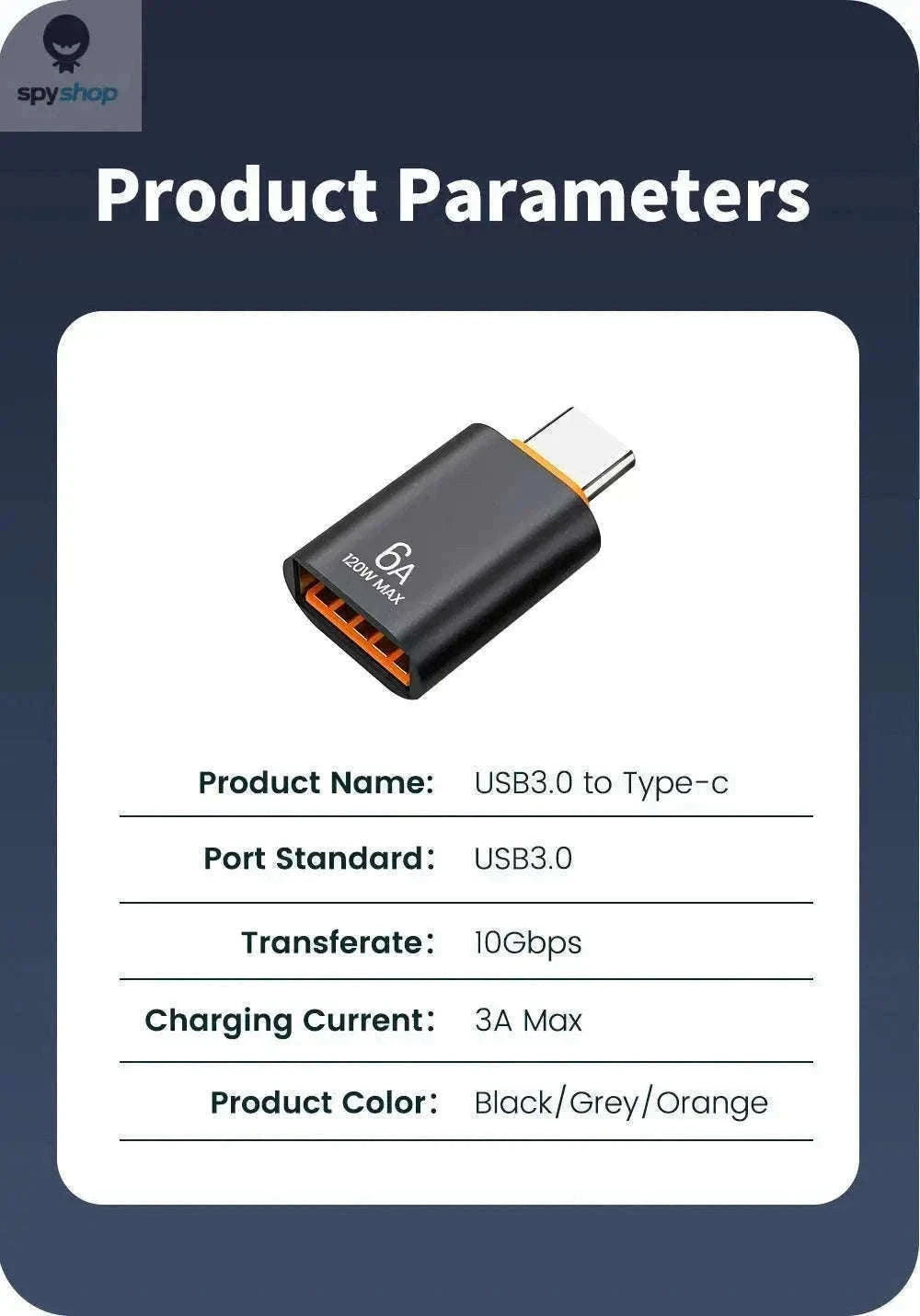 HyperLink 10A OTG USB-C Adapter for Fast Charging and USB 3.0-BlackA
