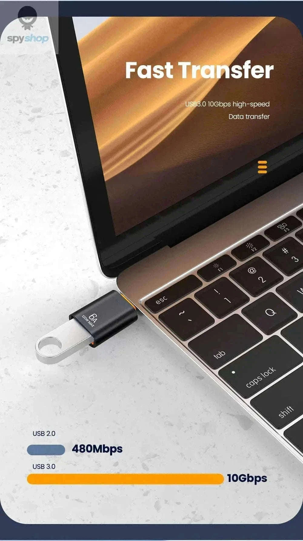 HyperLink 10A OTG USB-C Adapter for Fast Charging and USB 3.0-BlackA