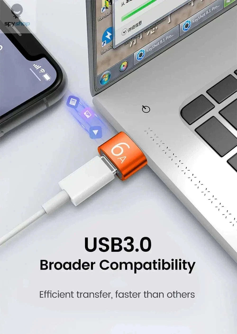HyperLink 10A OTG USB-C Adapter for Fast Charging and USB 3.0-BlackA