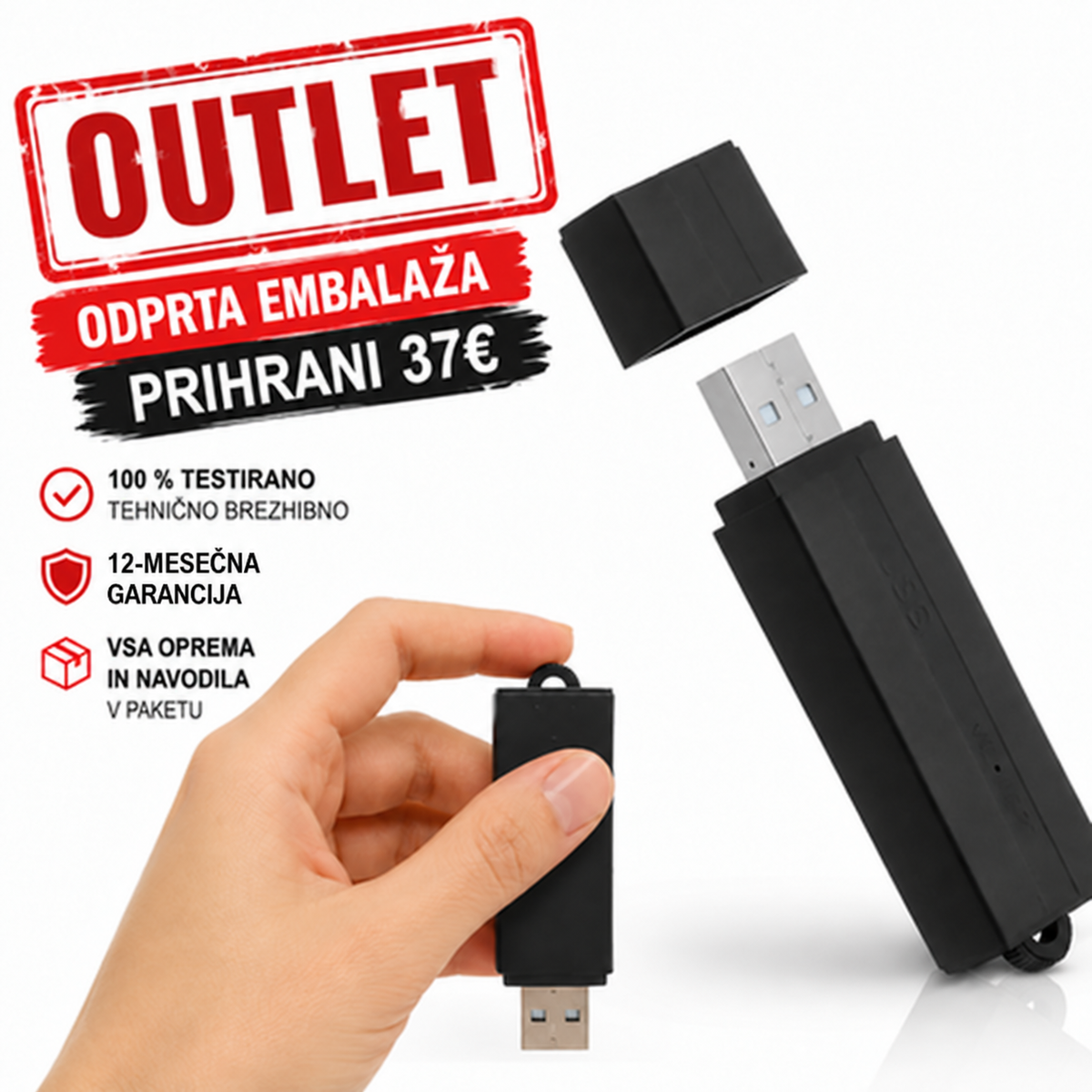 USB diktafon OUTLET – odprta embalaža, 12-mesečna garancija, vsa oprema in navodila v paketu
