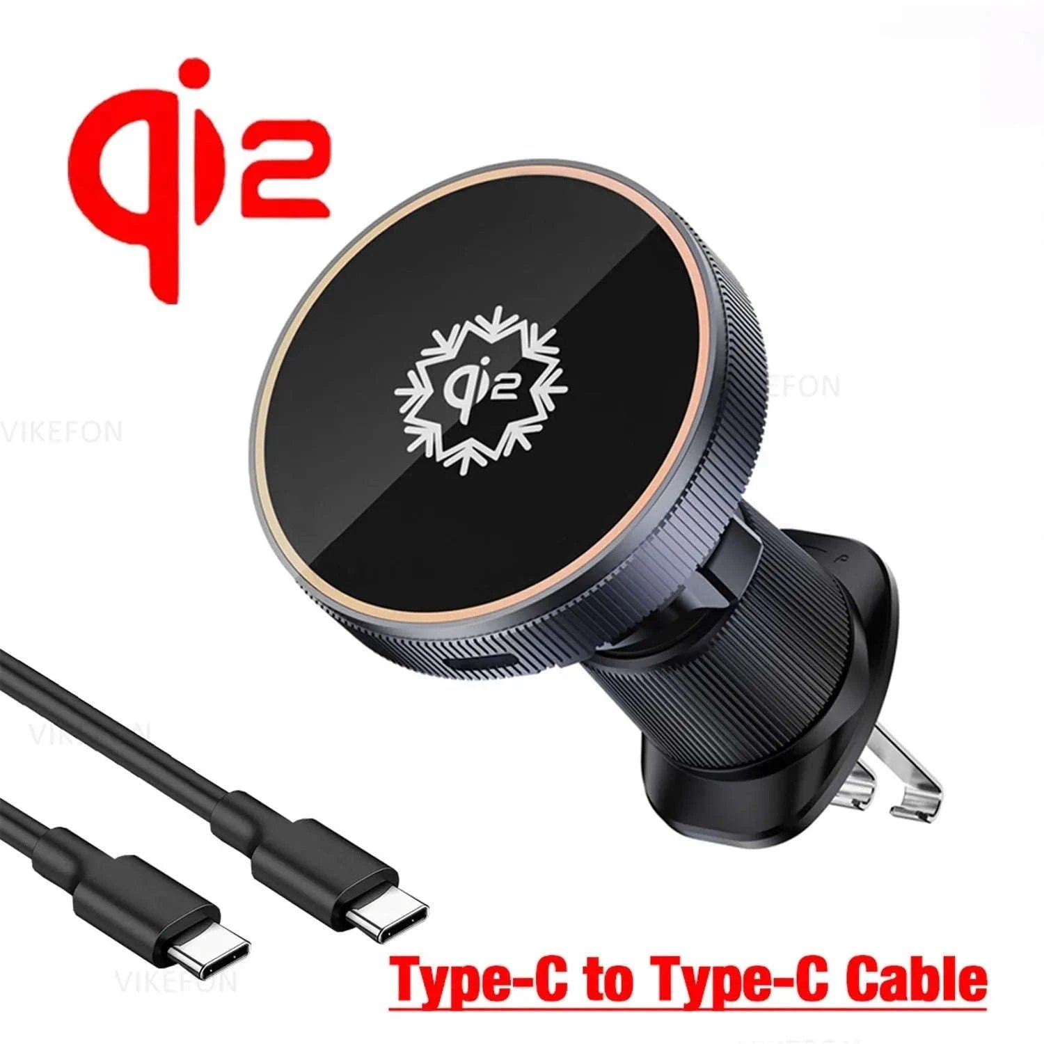 Ice Cooling Magnetic Car Charger Stand with 15W Wireless Charging-Black