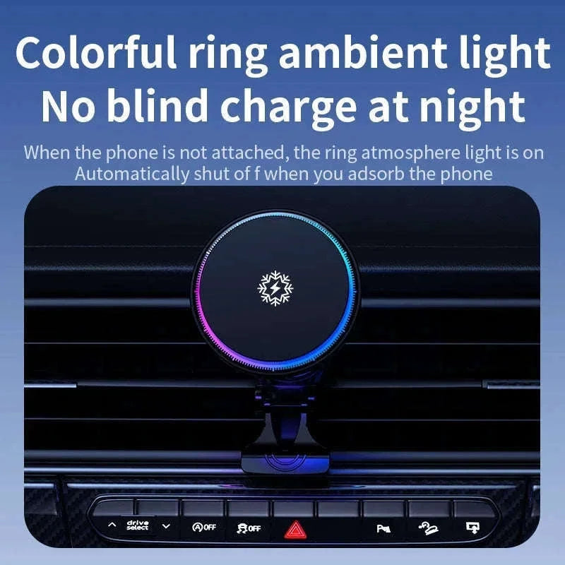 Ice Cooling Magnetic Car Charger Stand with 15W Wireless Charging-Black