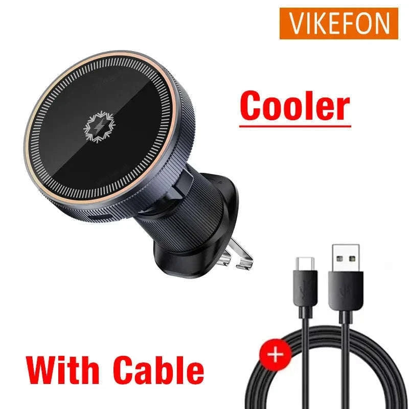 Ice Cooling Magnetic Car Charger Stand with 15W Wireless Charging-Black