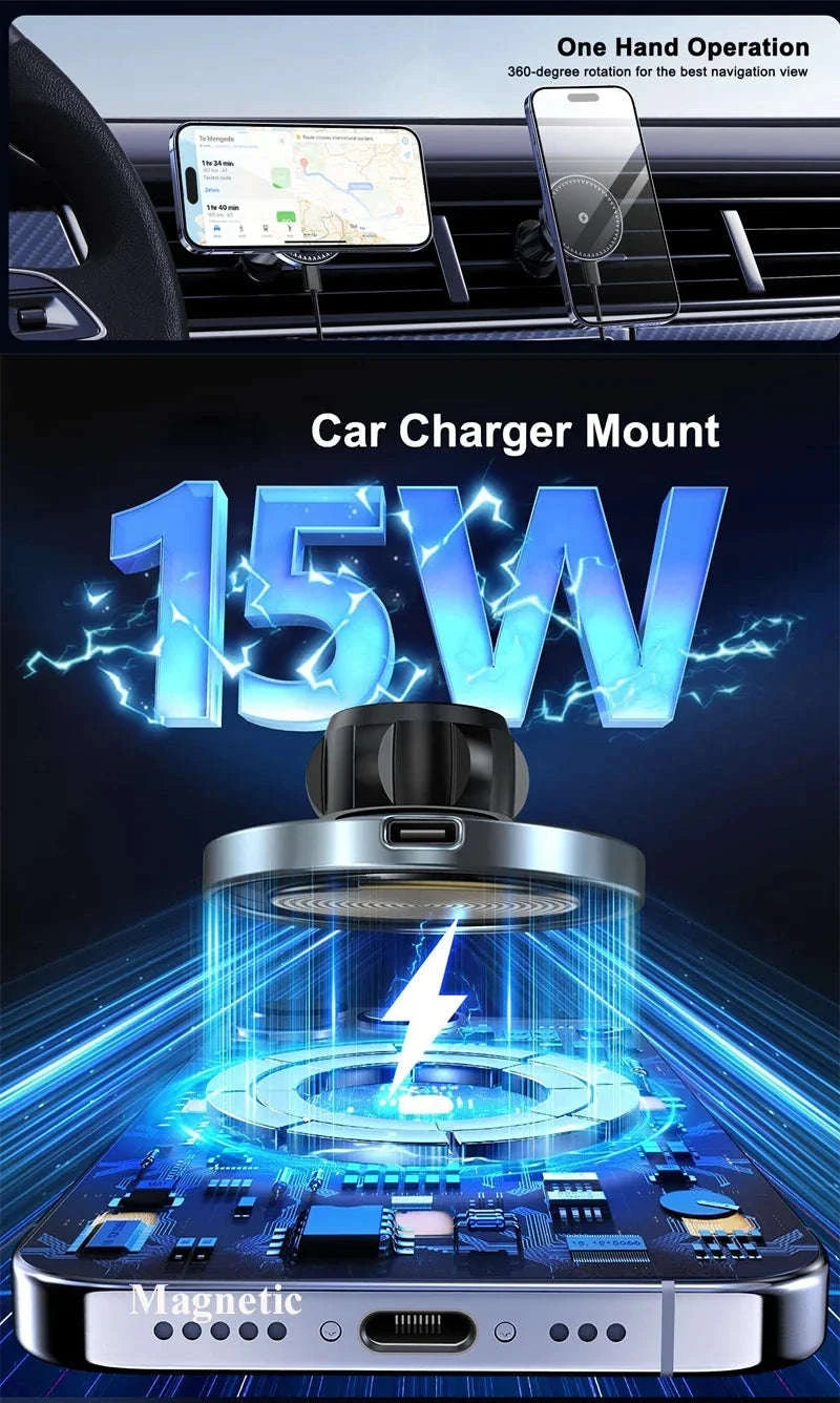 Ice Cooling Magnetic Wireless Car Charger Stand-Black