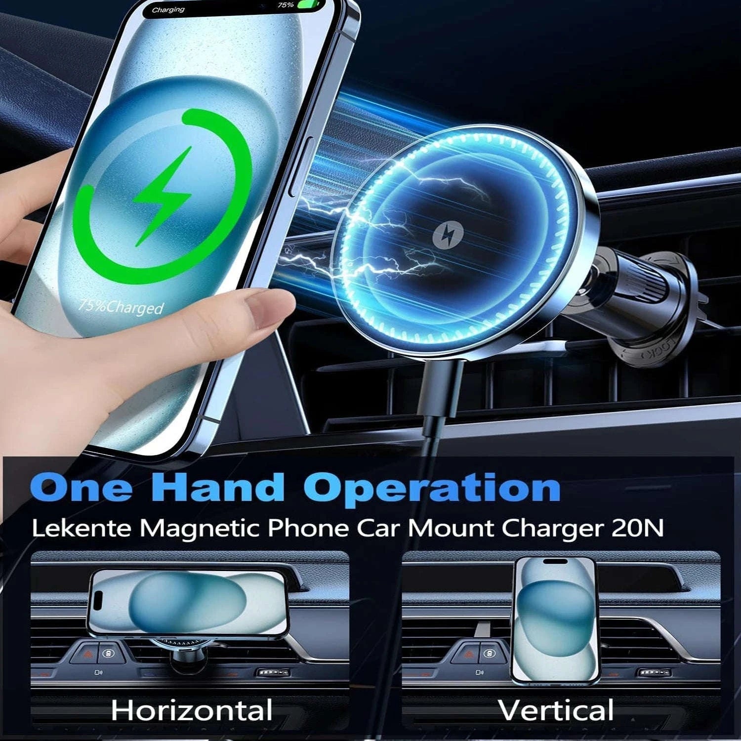 Ice Cooling Magnetic Wireless Car Charger Stand-Black