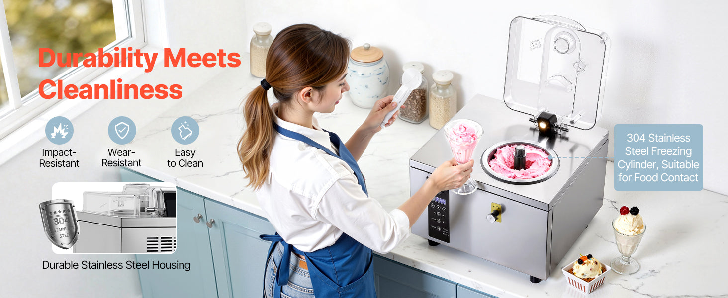 Commercial Hard Ice Cream Machine 500W 1.32 Gal/Hour 2.8L Cylinder
