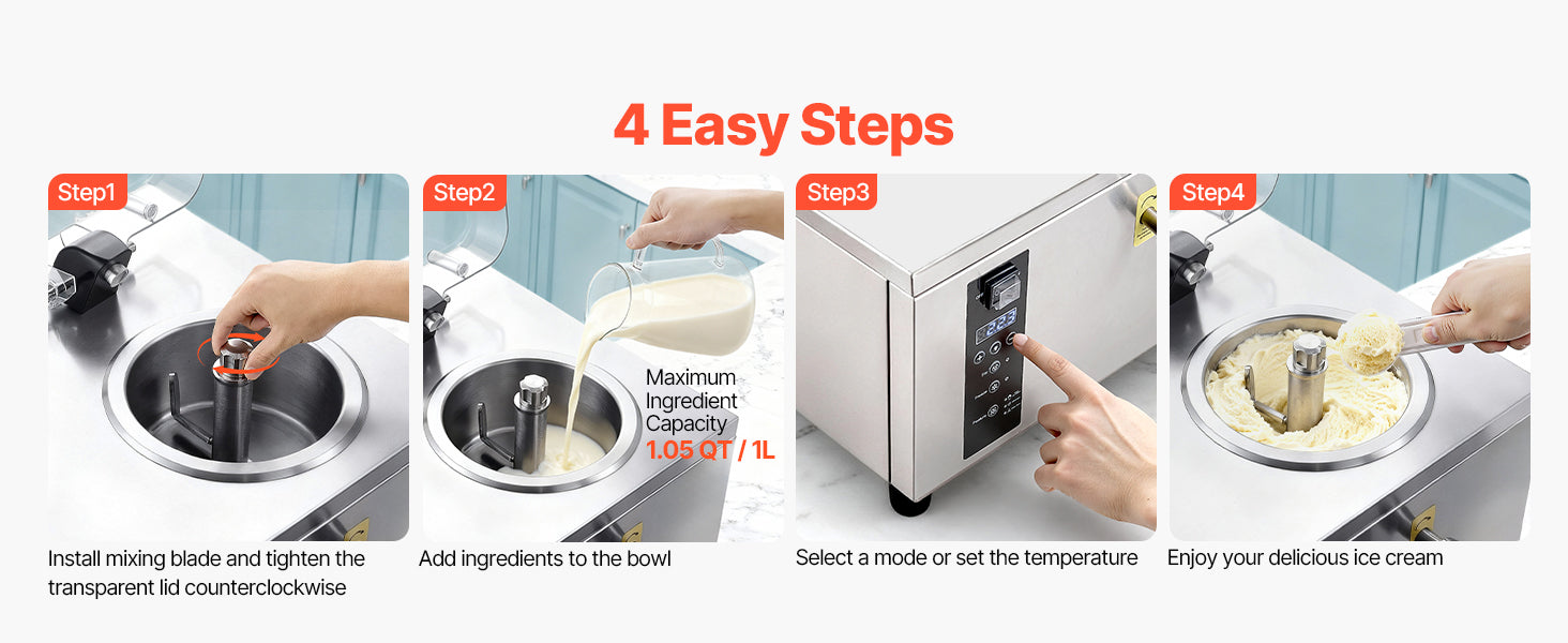 Commercial Hard Ice Cream Machine 500W 1.32 Gal/Hour 2.8L Cylinder