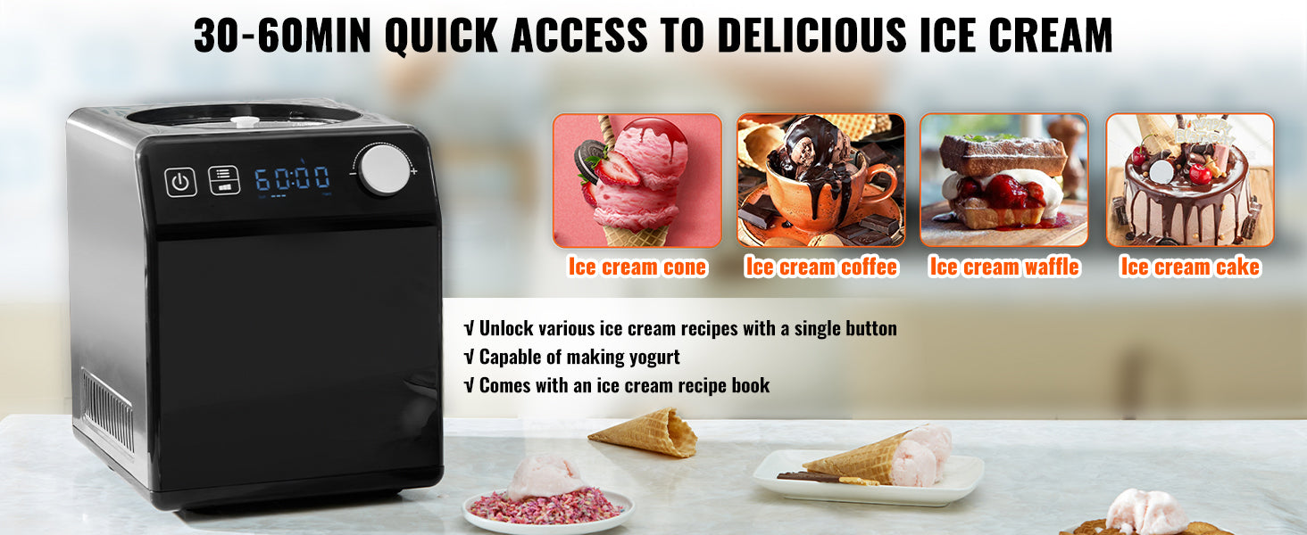 Automatic Ice Cream Maker 2QT with Built-In Compressor & 4 Modes