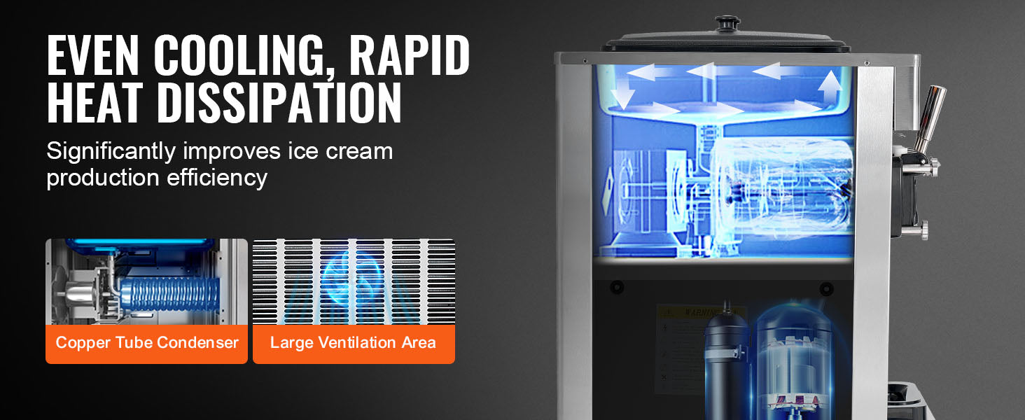 Commercial Soft Ice Cream Machine 3 Flavors Pre-Cooling LED Panel Single Cylinder Overnight Refrigeration