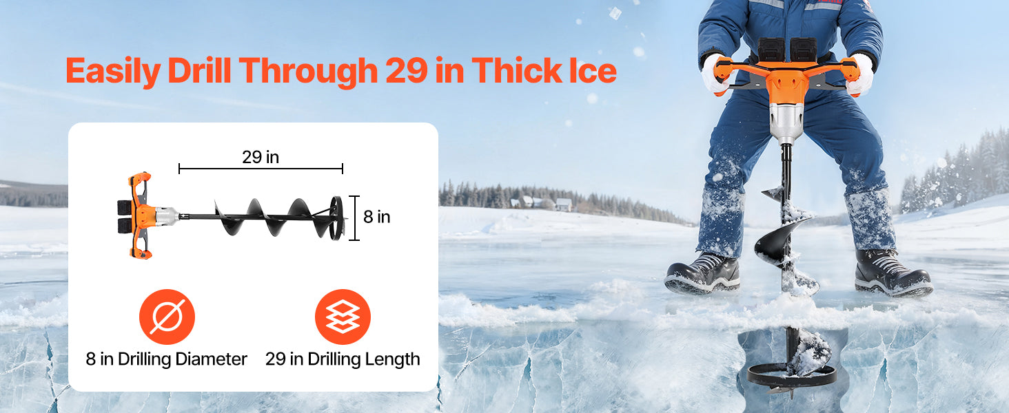 Elektrische Eisbohrmaschine 8" Akku-Bohrmaschine mit zwei Bohrern für Eis und Erde