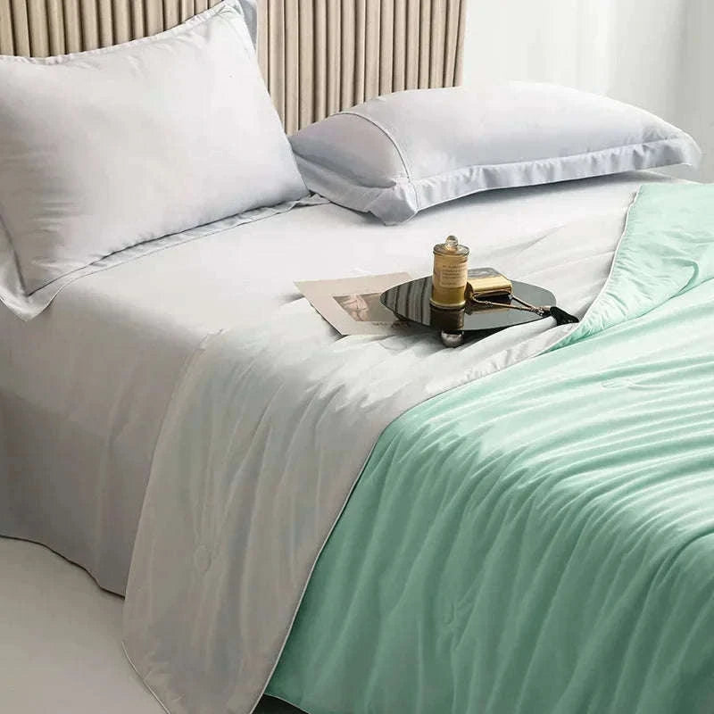 Ice Silk Cooling Blanket for Summer Sleep Comfort-Aqua Green / 200x230cm