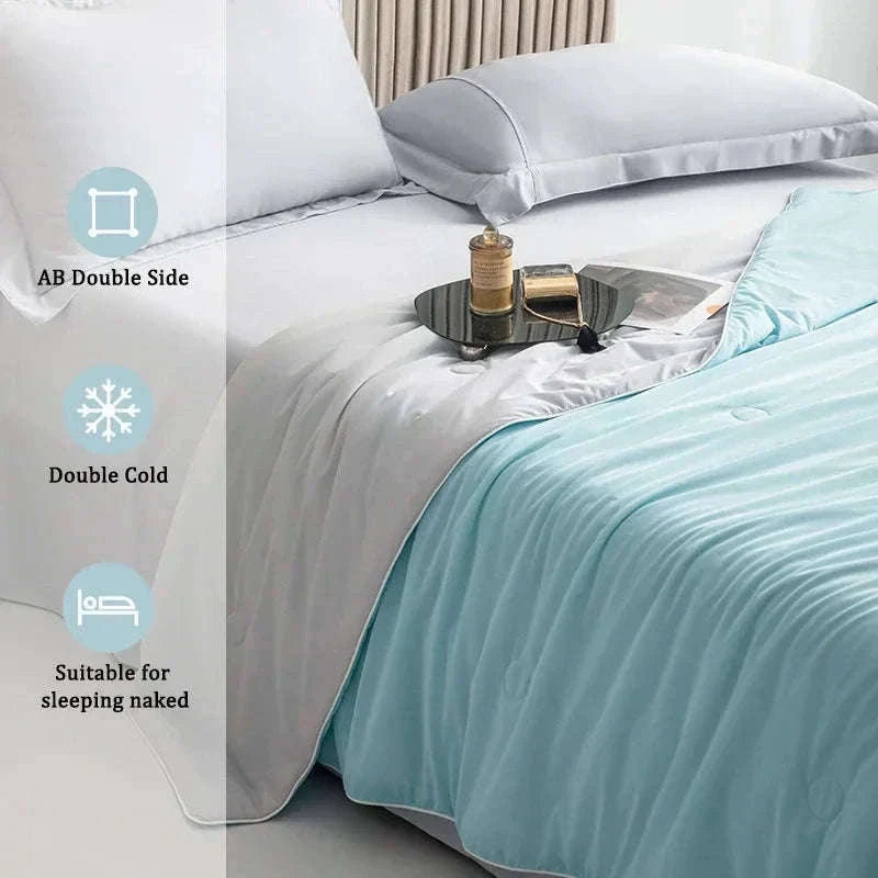 Ice Silk Cooling Blanket for Summer Sleep Comfort-Aqua Green / 200x230cm