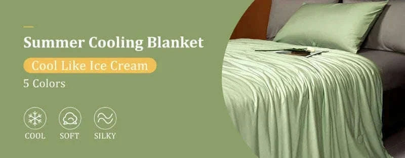 Ice Silk Cooling Blanket for Summer Sleep Comfort-Aqua Green / 200x230cm
