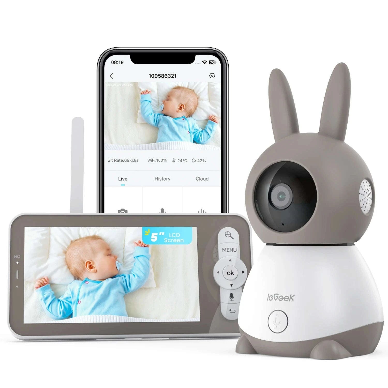ieGeek 5" 2K Baby Monitor with 360° PTZ and Motion Alerts-france