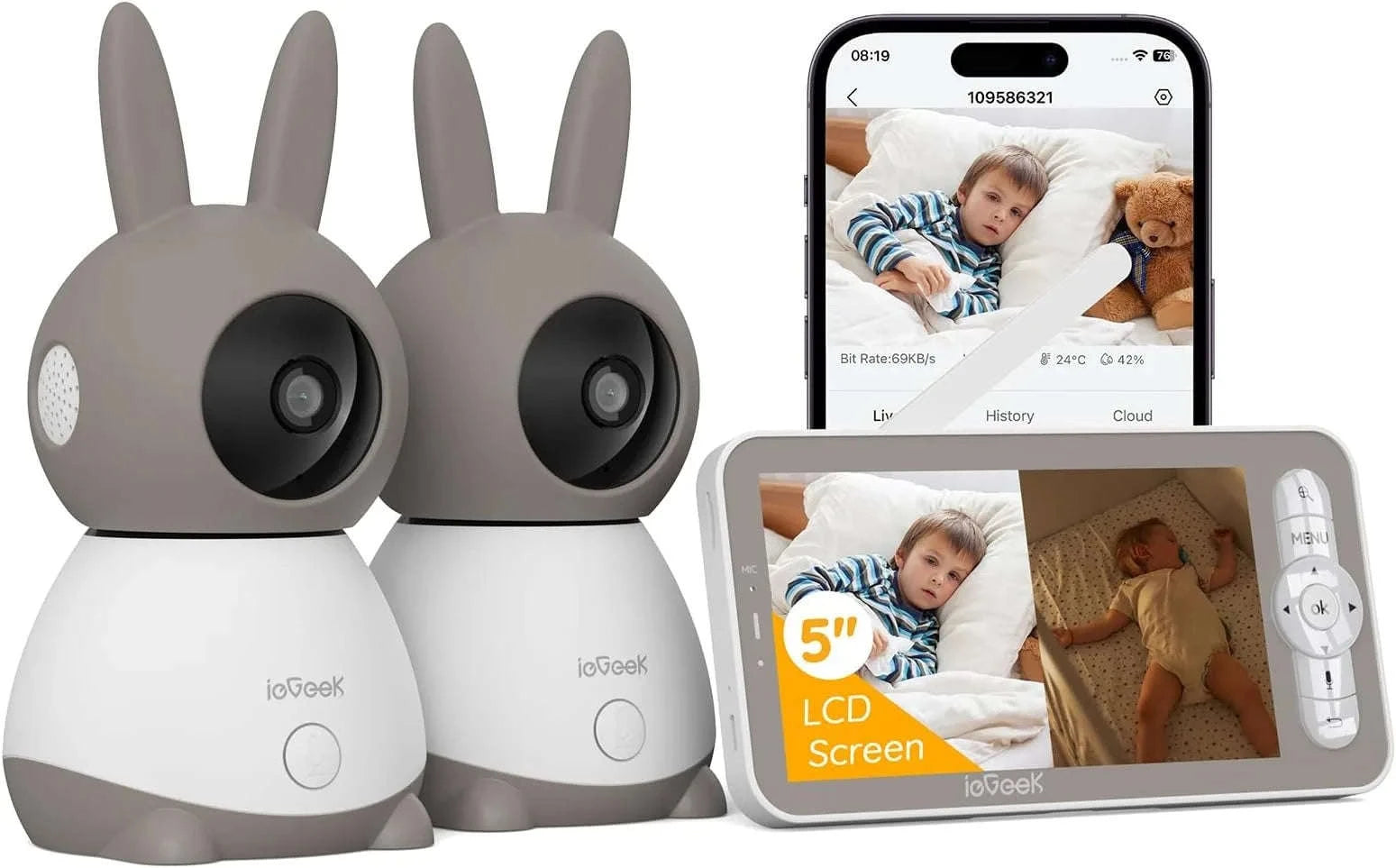ieGeek 5 Inch Baby Monitor with 2 Cameras, 2K/3MP-United Kingdom