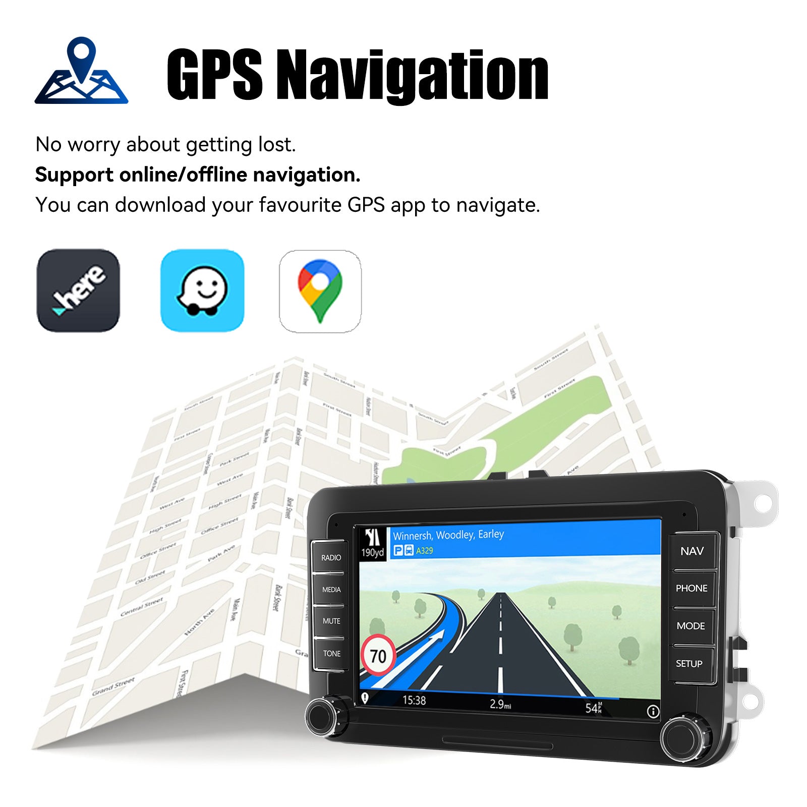 7" Android 14 Car Stereo for VW with CarPlay, GPS & Voice AI