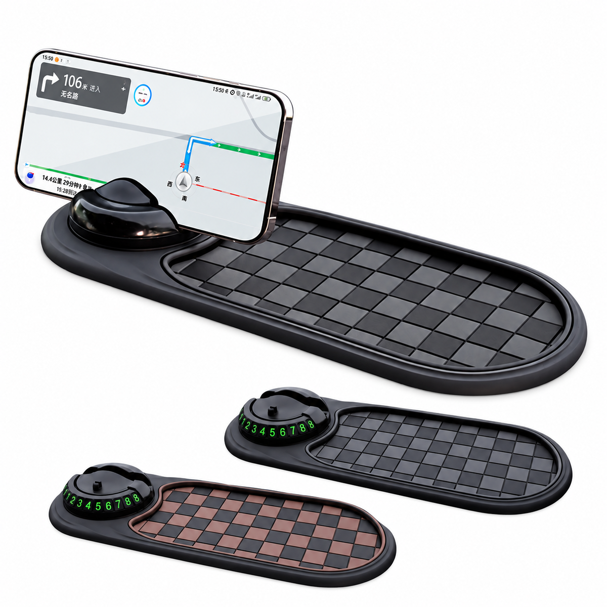Dashboard Mat with Rotating Phone Holder and Parking Number Display