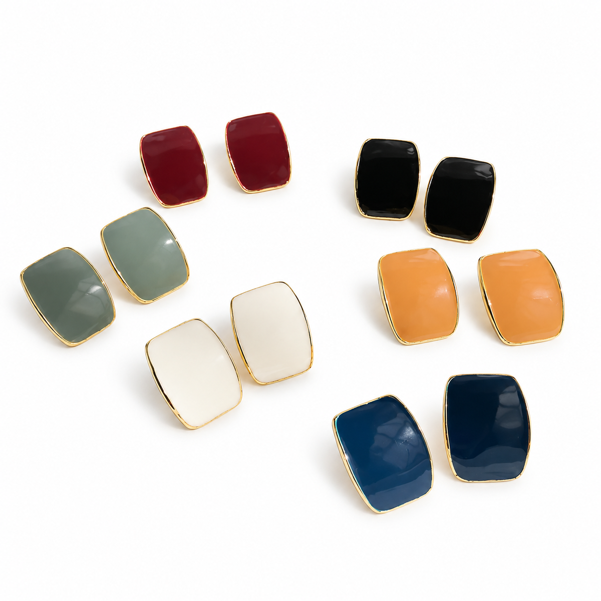 Square Enamel Clip-On Earrings – Color Options