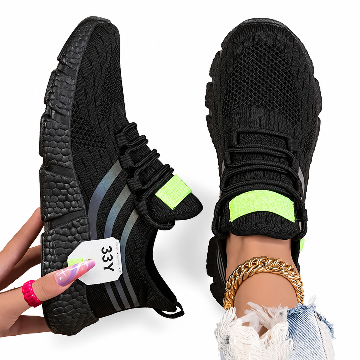 Mesh Lace-Up Sneakers – Size and Color Options