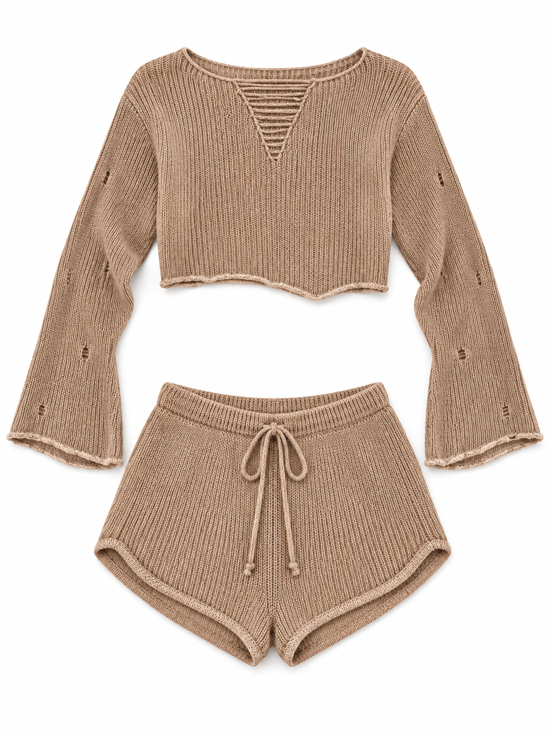 Women's Knitted Crop Top and Drawstring Shorts Set