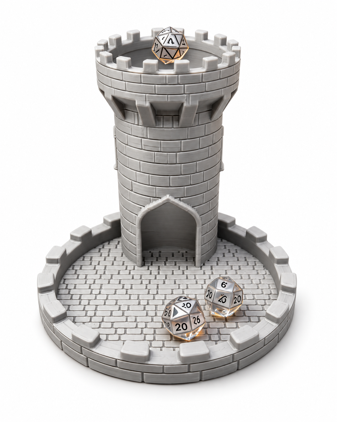 Castle Dice Tower with Tray – Light Gray