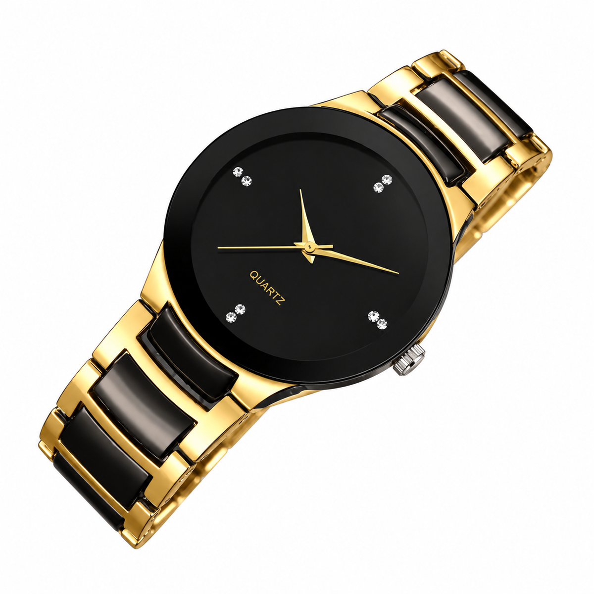 Men's Black-Dial Quartz Bracelet Watch