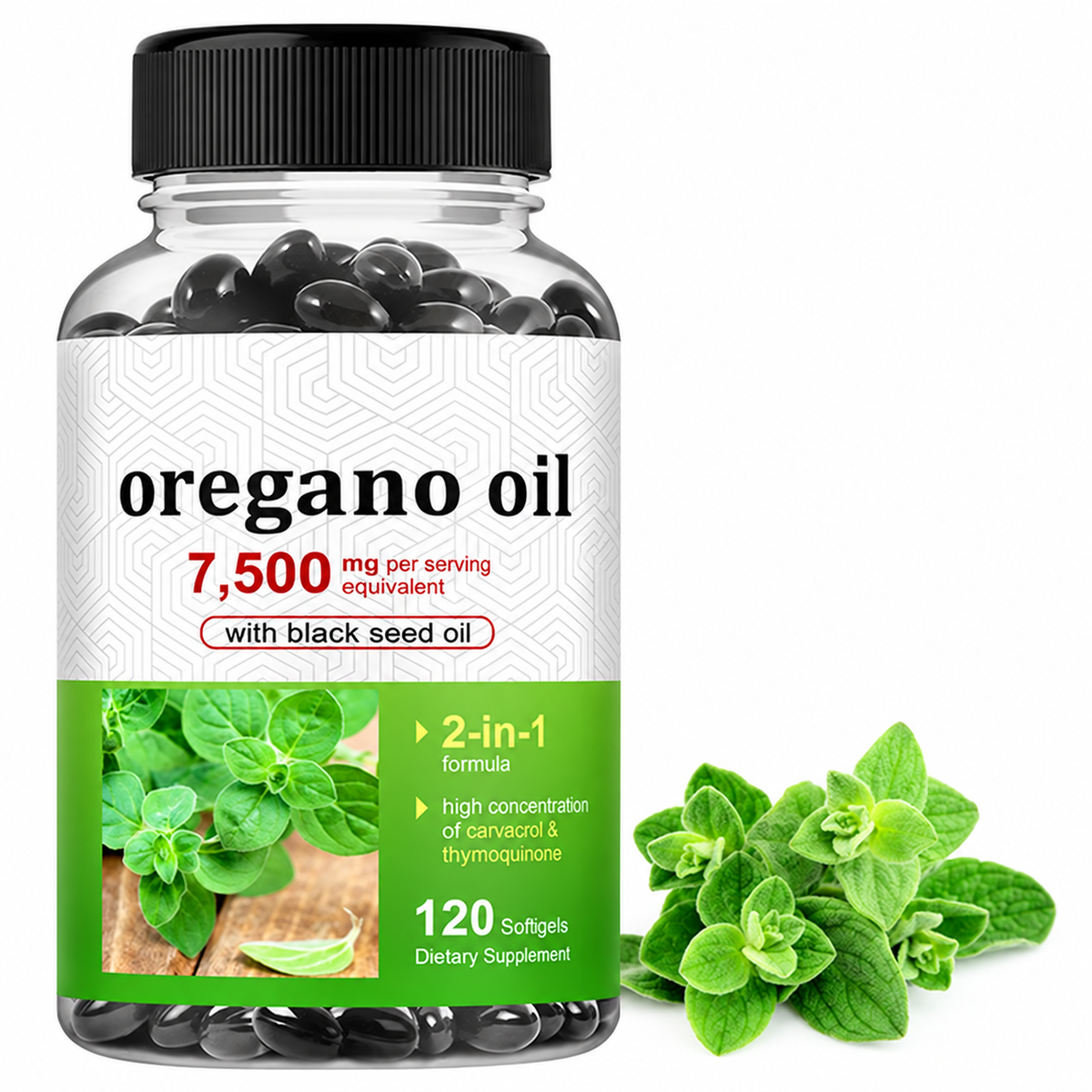 Oregano and Black Seed Oil Supplement Capsules