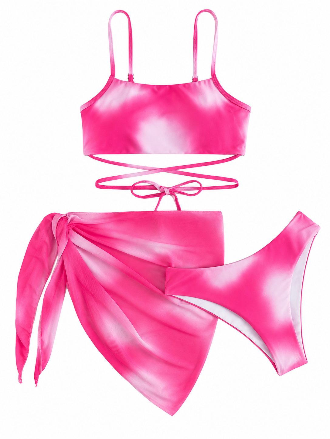 Three-Piece Ombre Bikini and Beach Skirt Set