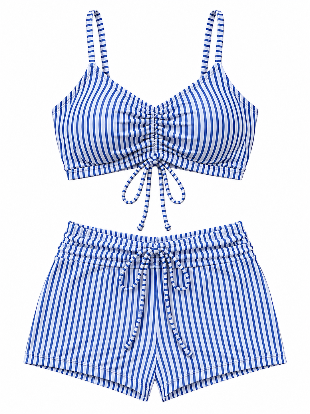 Women's Drawstring Bikini Set with High-Waist Shorts