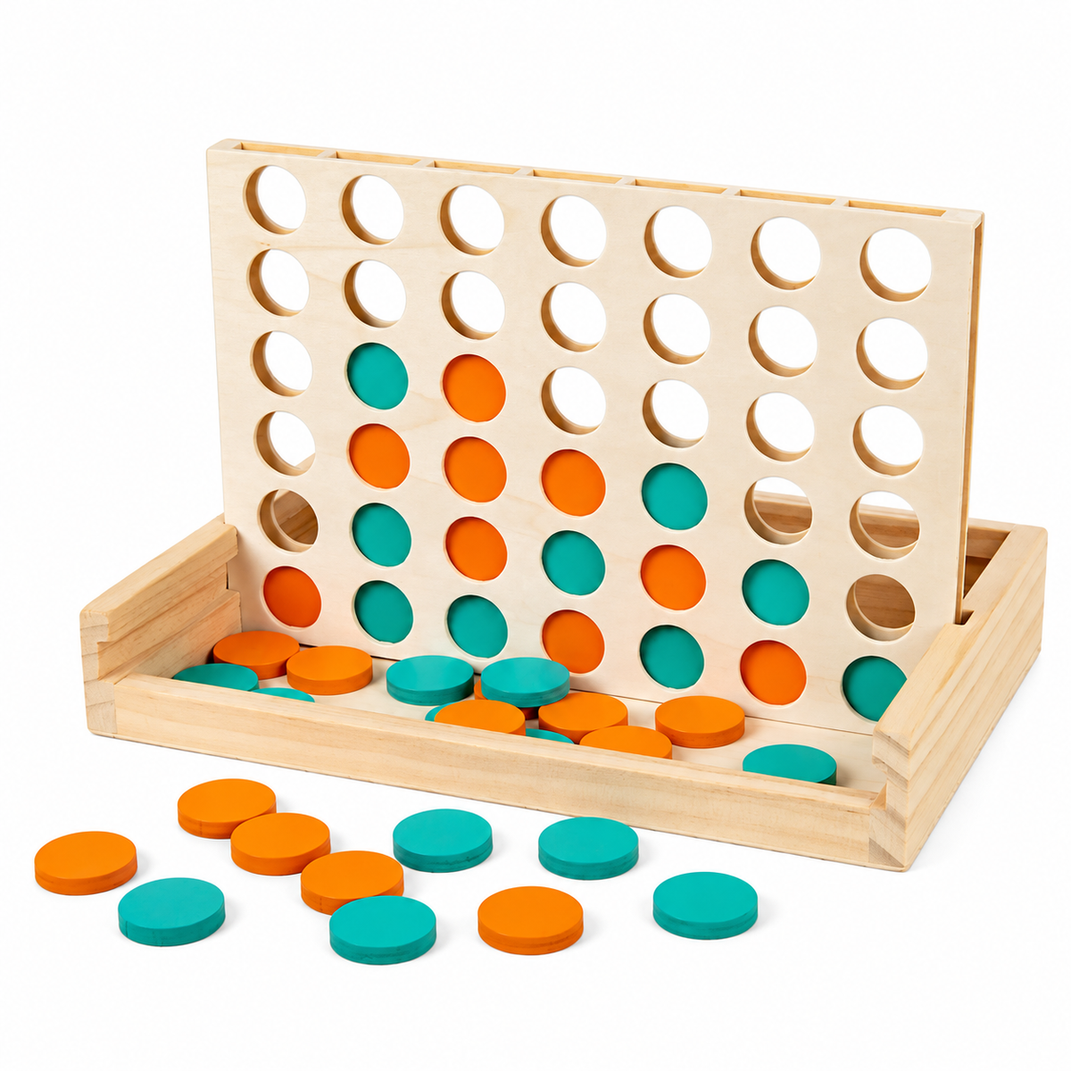 Foldable Wooden Four-in-a-Row Game for Two Players