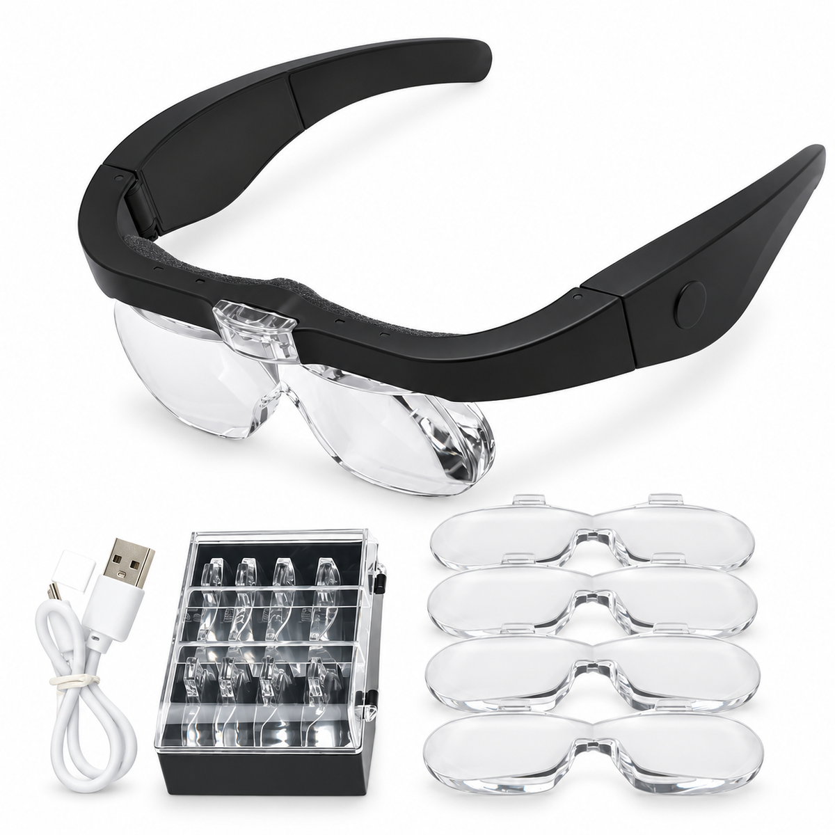 USB Rechargeable LED Magnifying Glasses - 4 Lenses