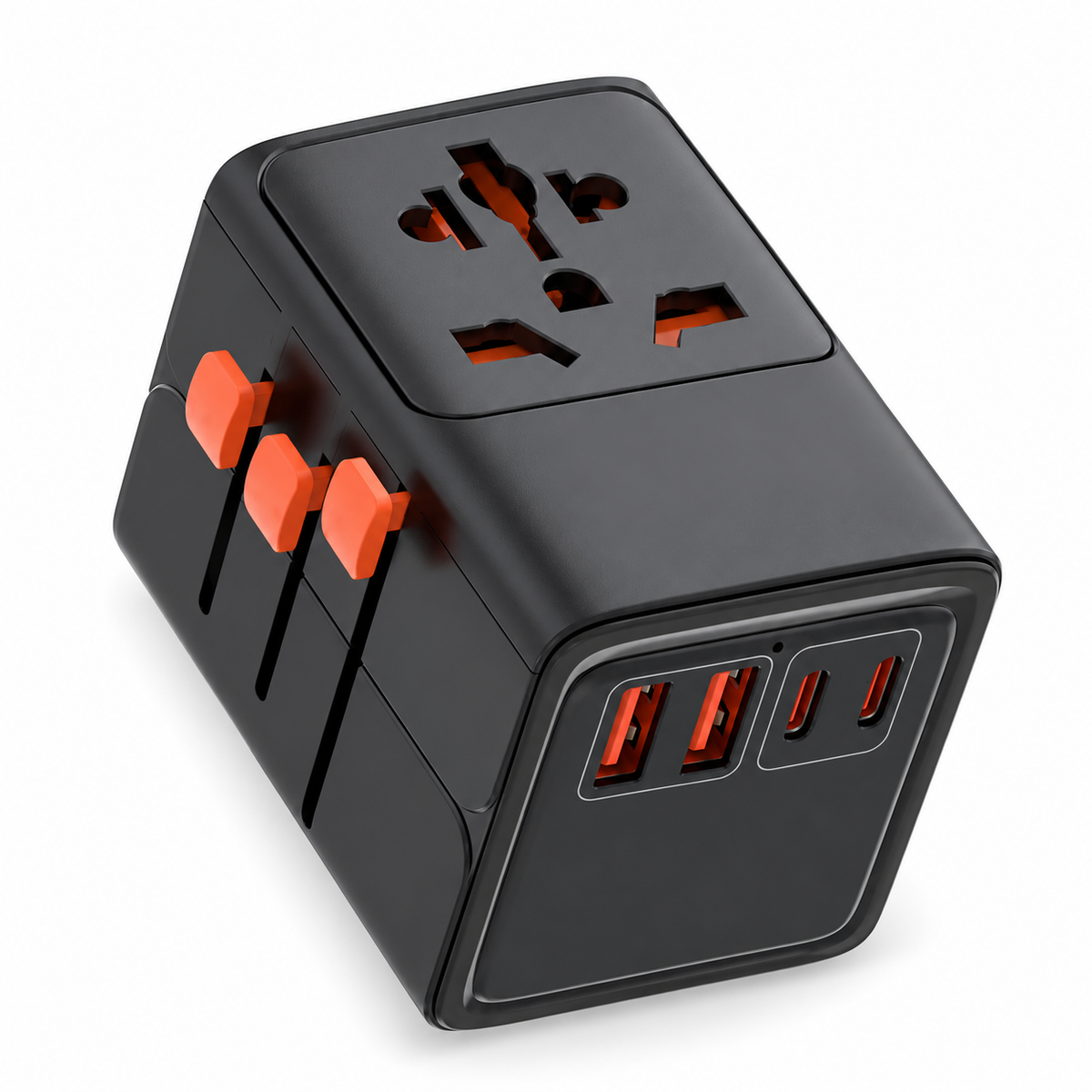 Universal Travel Adapter with 4 AC Outlets Max 2400W 2 USB Port 2 Type-C PD 65W Ports All-in-One Fast Charging EU UK US AUS Plug