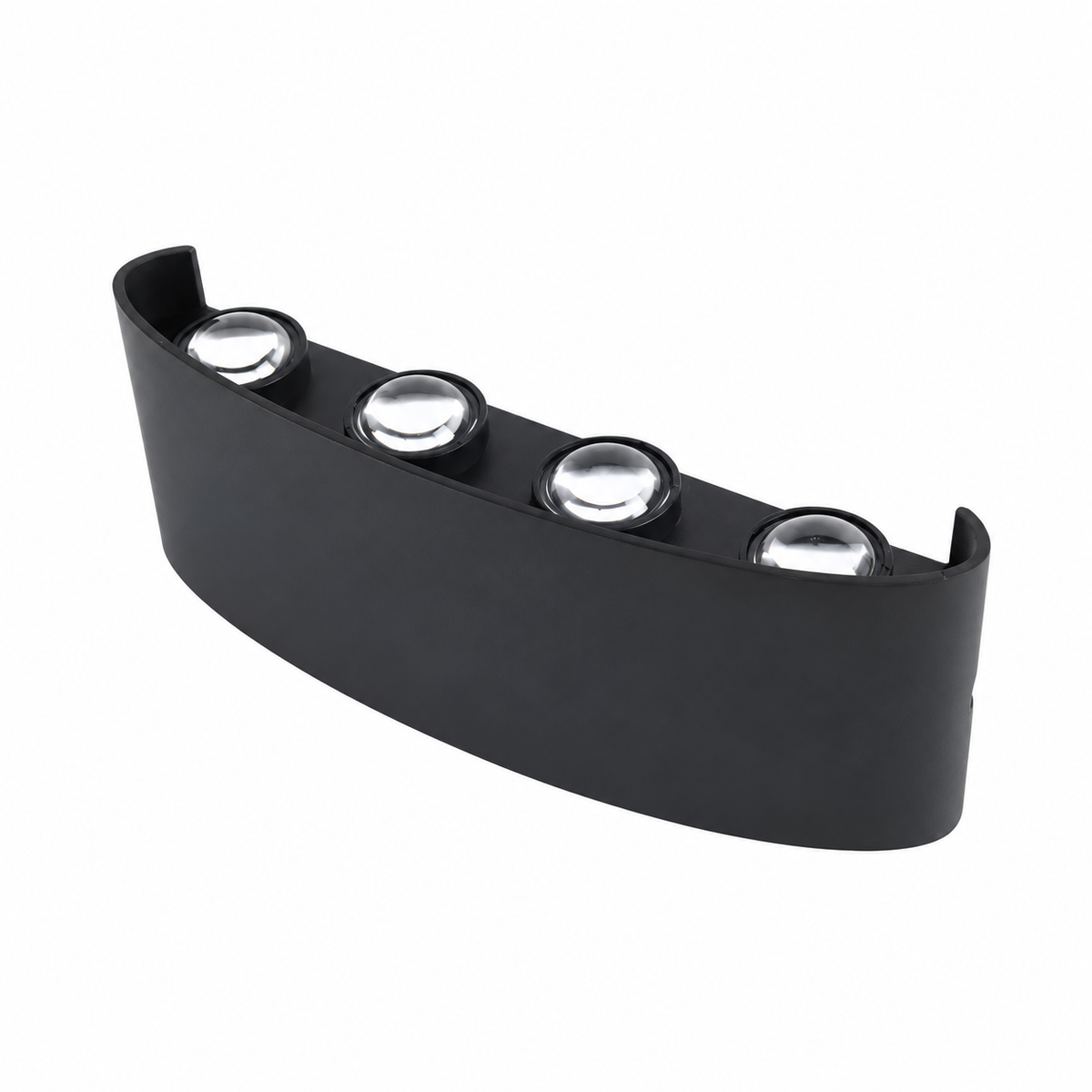 Black four-lens wall lamp on white background