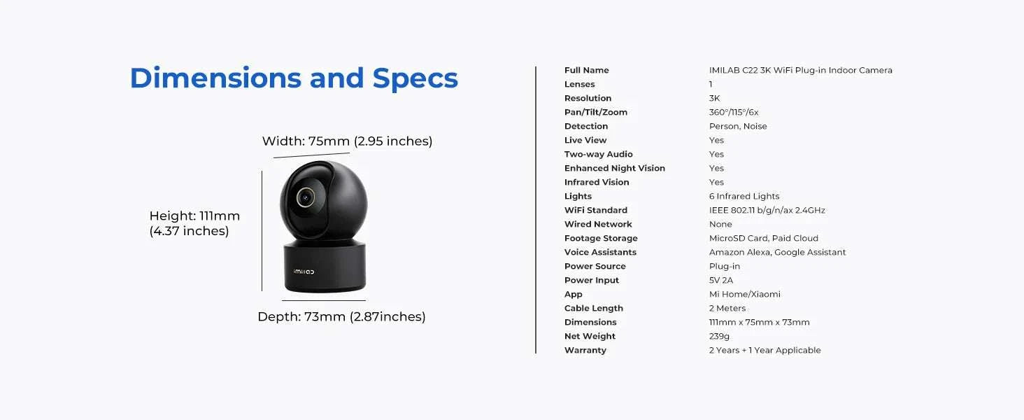 IMILAB C22 3K Indoor Security Camera 360° View Night Vision-C22 White US Plug / United States