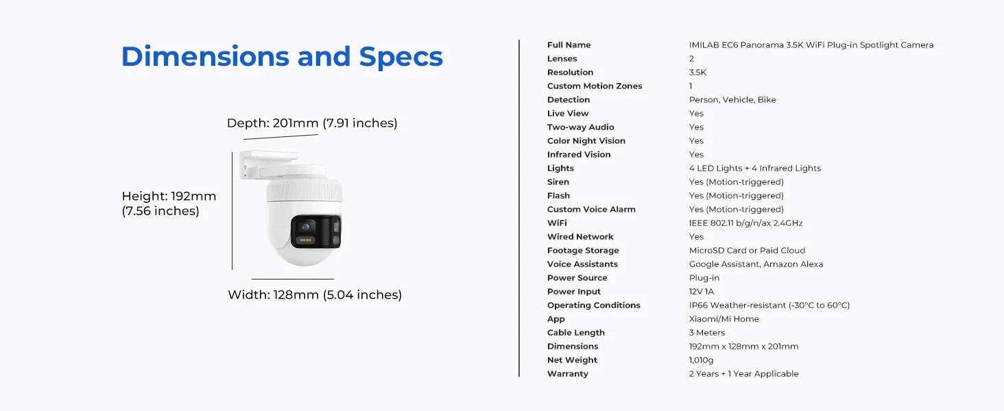 IMILAB EC6 Panorama 3.5K Outdoor Security Camera, 180° View-EC6 Panorama / US Plug / China Mainland