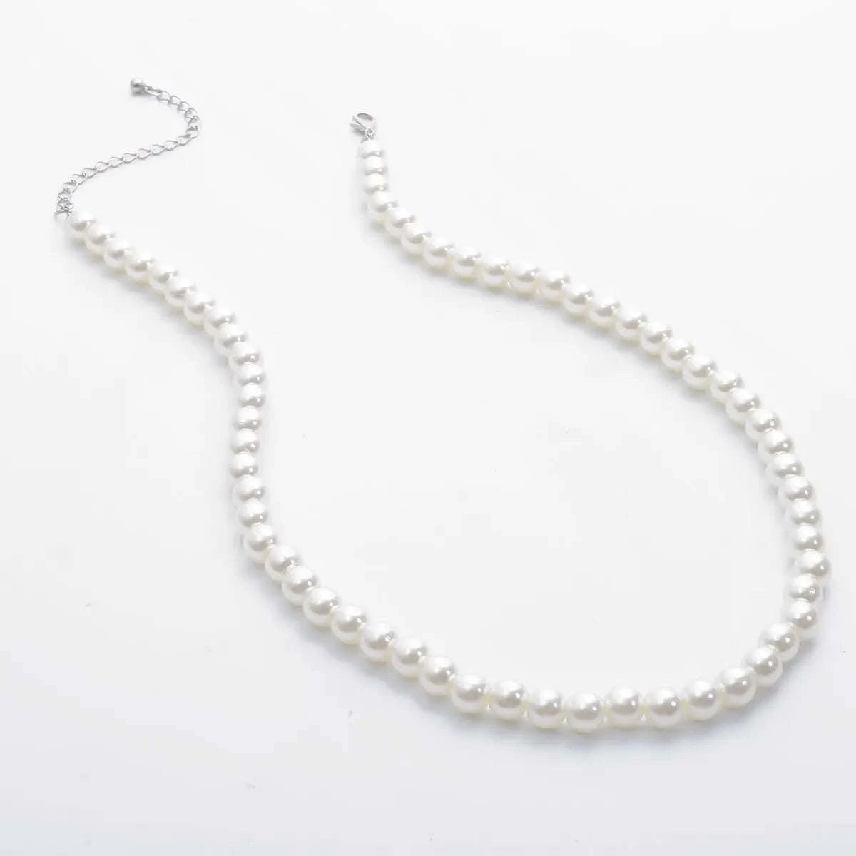 Imitation Pearl Choker Necklace-White