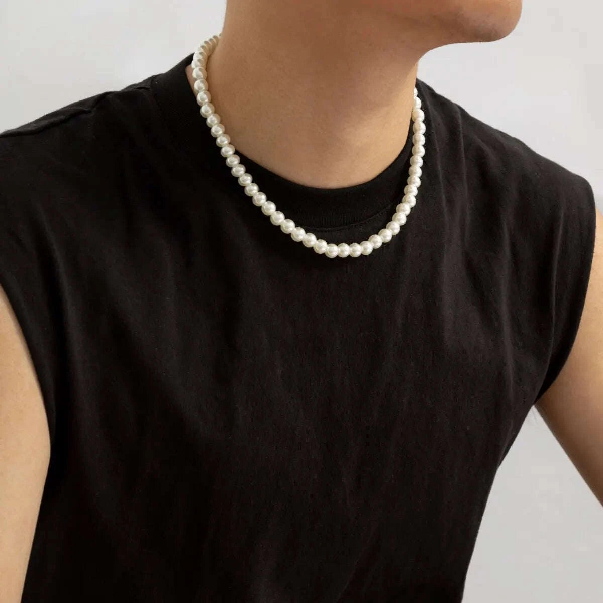 Imitation Pearl Choker Necklace-White