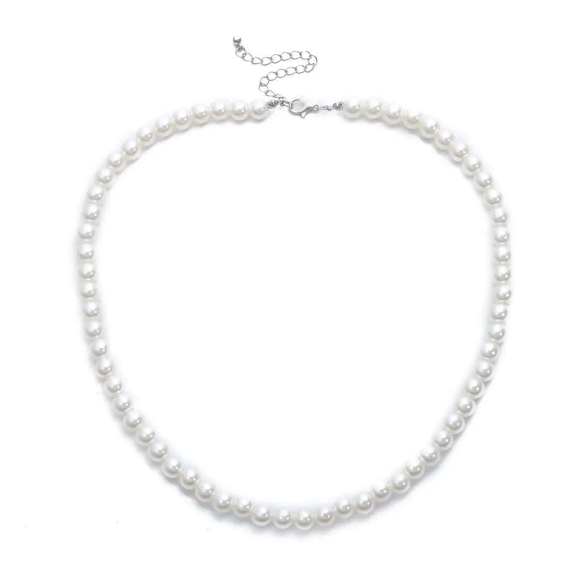 Imitation Pearl Choker Necklace-White