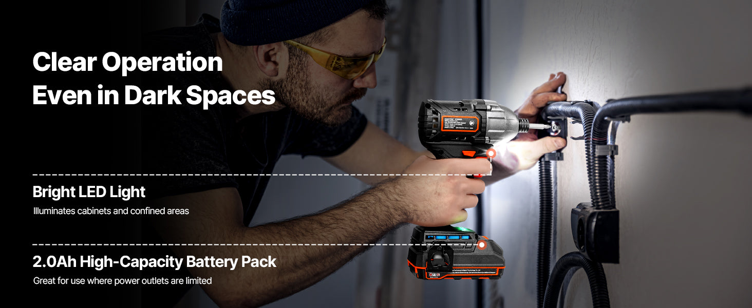 20V Cordless Impact Driver 2800 RPM with Battery, Bits & LED Light