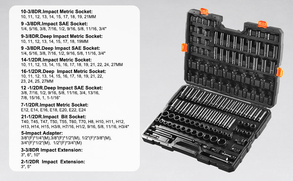 130-Piece Impact Socket Set SAE & Metric with Storage Case