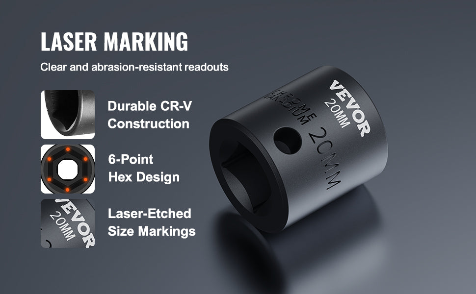 SucceBuy 1/2In 26Piece Impact Socket Set Impact Sockets Shallow Socket 6-Point Sockets 1/2 Inches Drive Socket Set Impact Metric