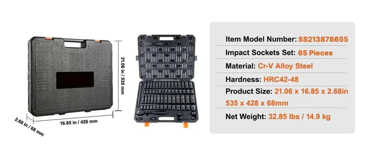 Impact Socket Set SAE & Metric Cr-V/Cr-Mo 13–90 Piece Tool Kit-Cr-Mo 34PCs / United States