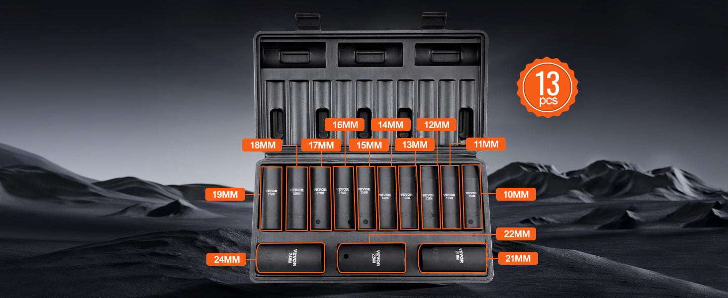 Impact Socket Set SAE & Metric Cr-V/Cr-Mo 13–90 Piece Tool Kit-Cr-Mo 34PCs / United States