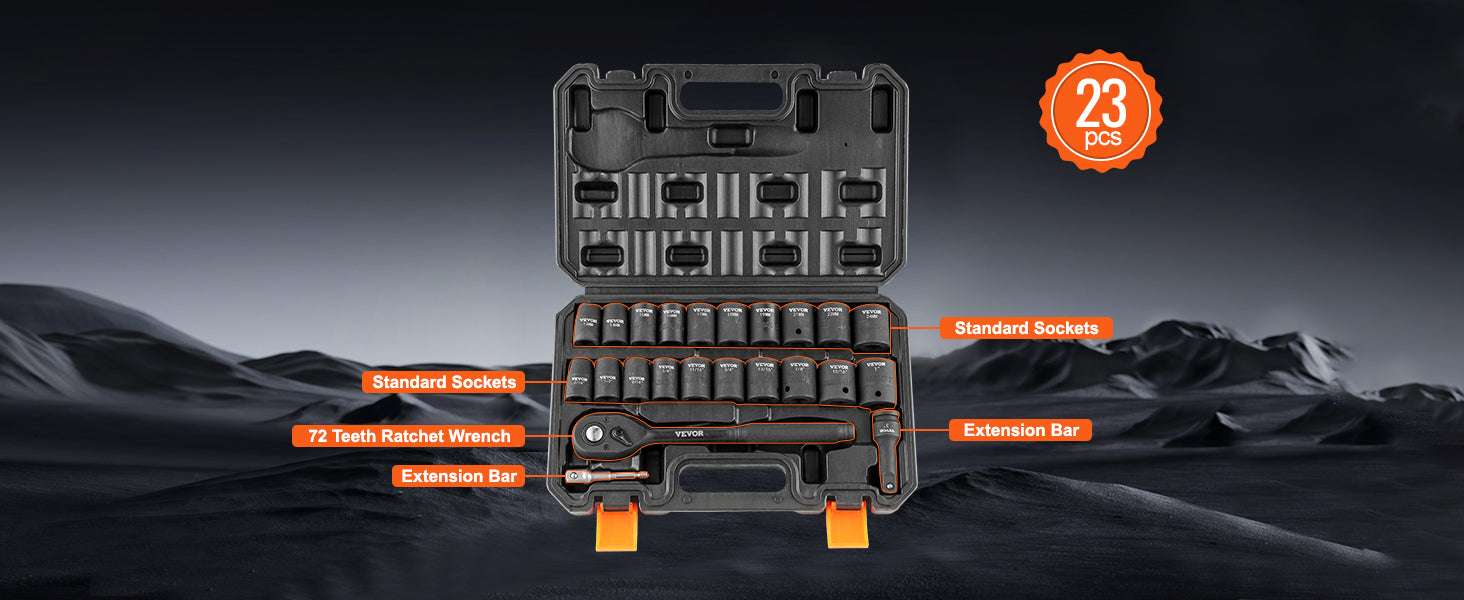 Impact Socket Set SAE & Metric Cr-V/Cr-Mo 13–90 Piece Tool Kit-Cr-Mo 34PCs / United States