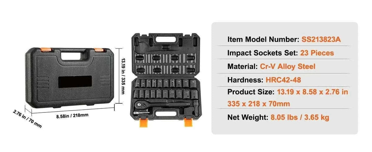 Impact Socket Set SAE & Metric Cr-V/Cr-Mo 13–90 Piece Tool Kit-Cr-Mo 34PCs / United States