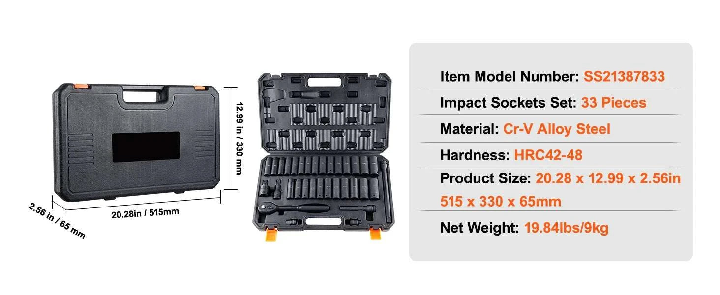 Impact Socket Set SAE & Metric Deep Sockets 23–65 Pieces-23PCs Cr-V / United States