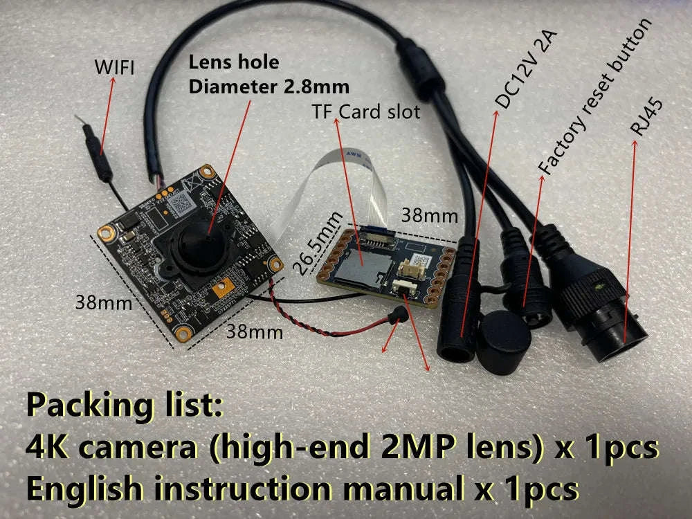 IMX415 4K WiFi IP Camera Module 8MP Starlight Mini Lens-2MP hole lens